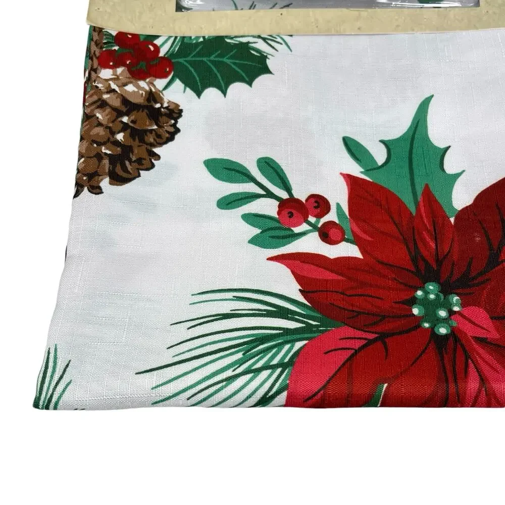Christmas Shower Curtain Oh Holy Night Poinsettia Pine Hooks New